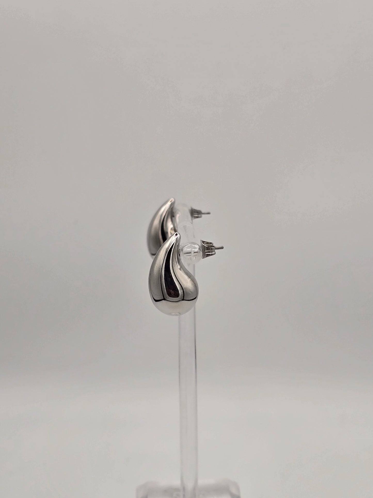 Stainless Steel Thick Teardrop Studs in Silver