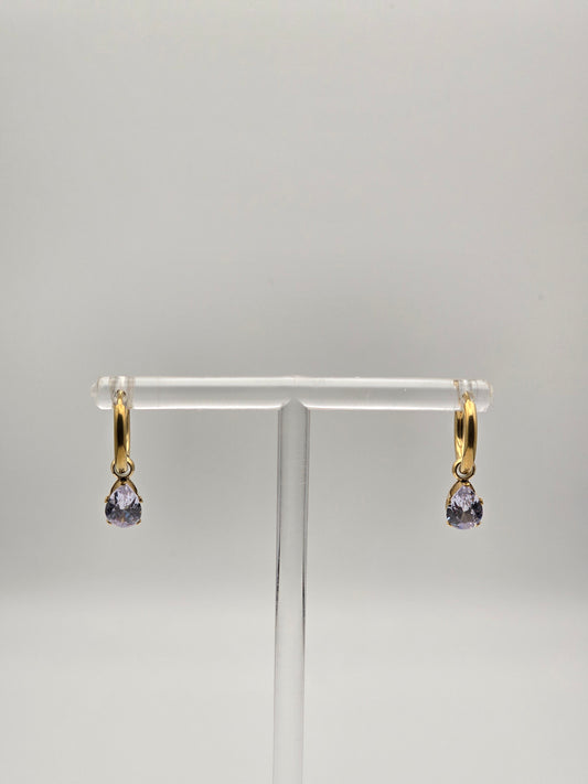 Stainless Steel Sparkle Teardrop Hoop Earrings