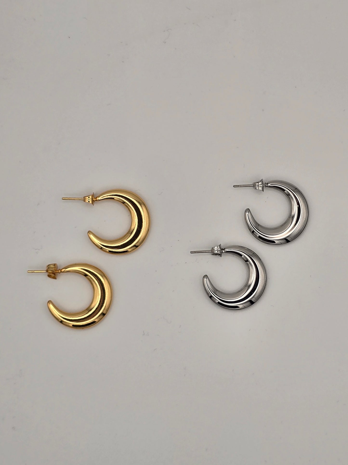 Stainless Steel Flat Half Hoops in Gold or Silver