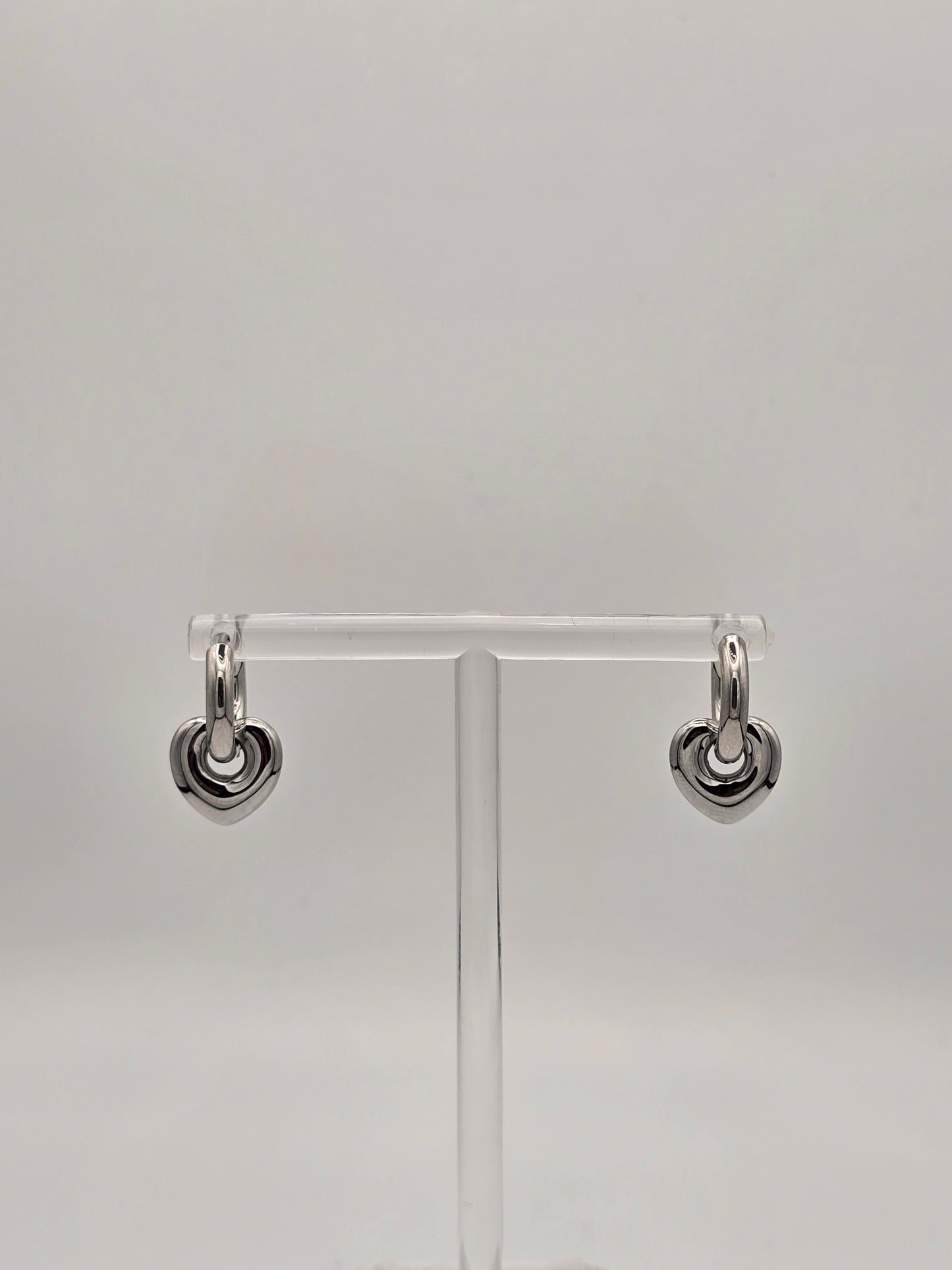 Stainless Steel Heart Dangle Hoop Earrings Gold or Silver