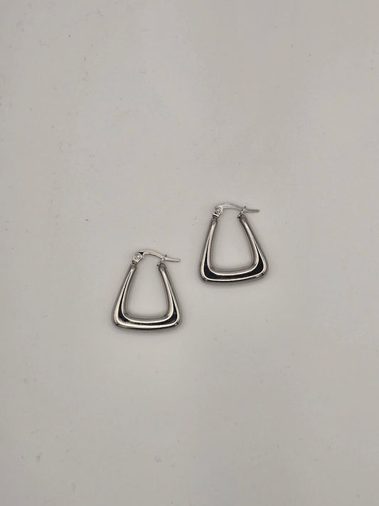 Stainless Steel Thick Bottom Hoop Earrings in Silver