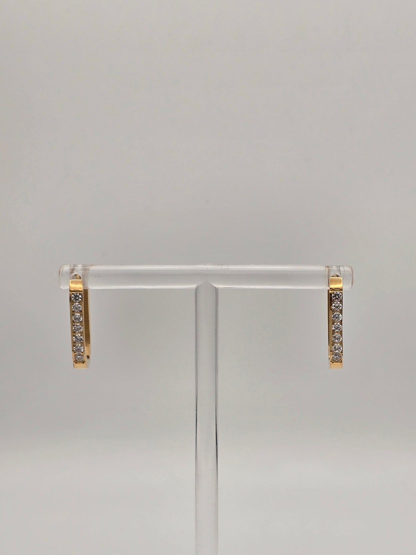 Stainless Steel Rectangle Sparkle Hoop Earrings in Gold