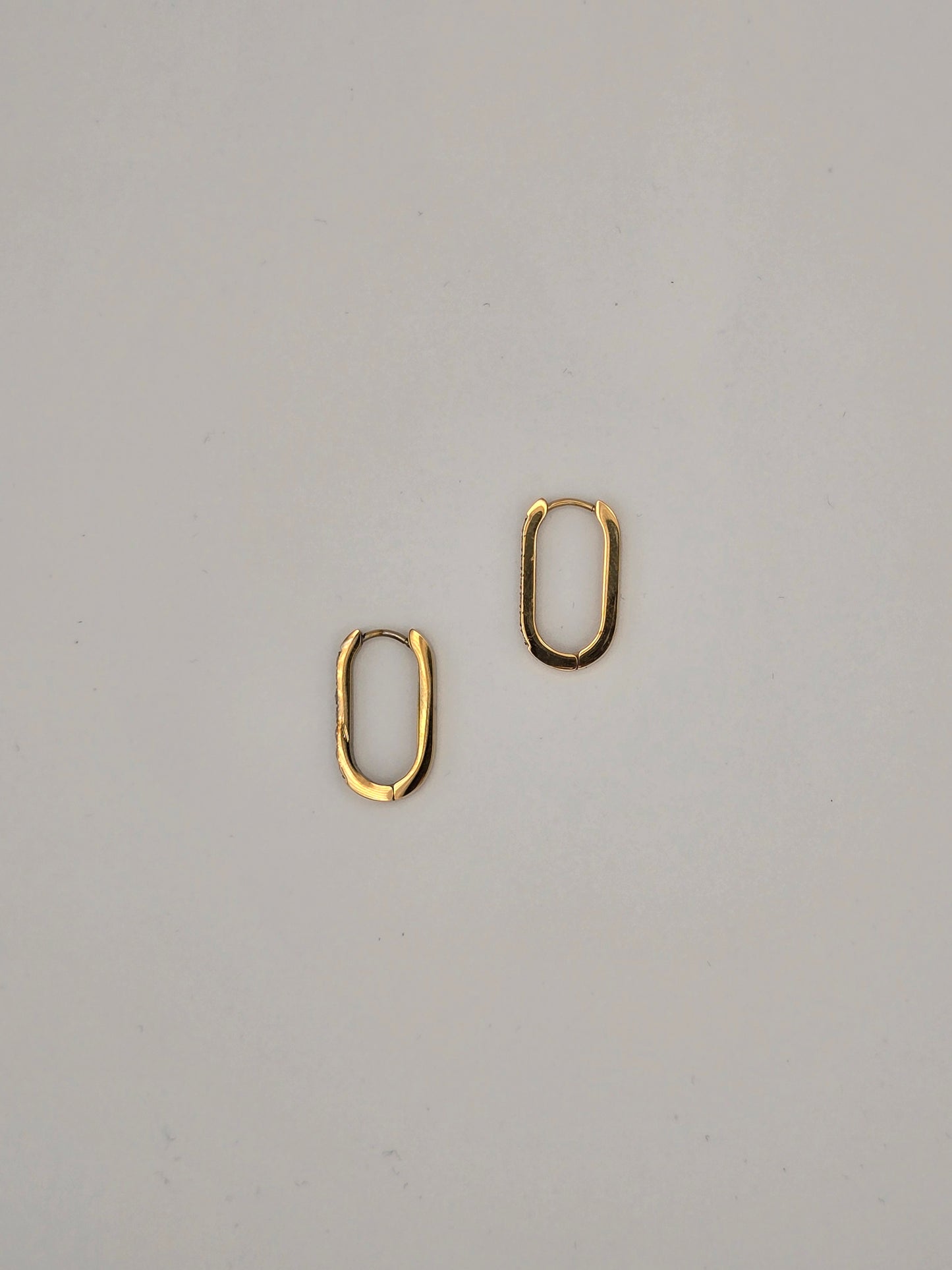 Stainless Steel Rectangle Sparkle Hoop Earrings in Gold