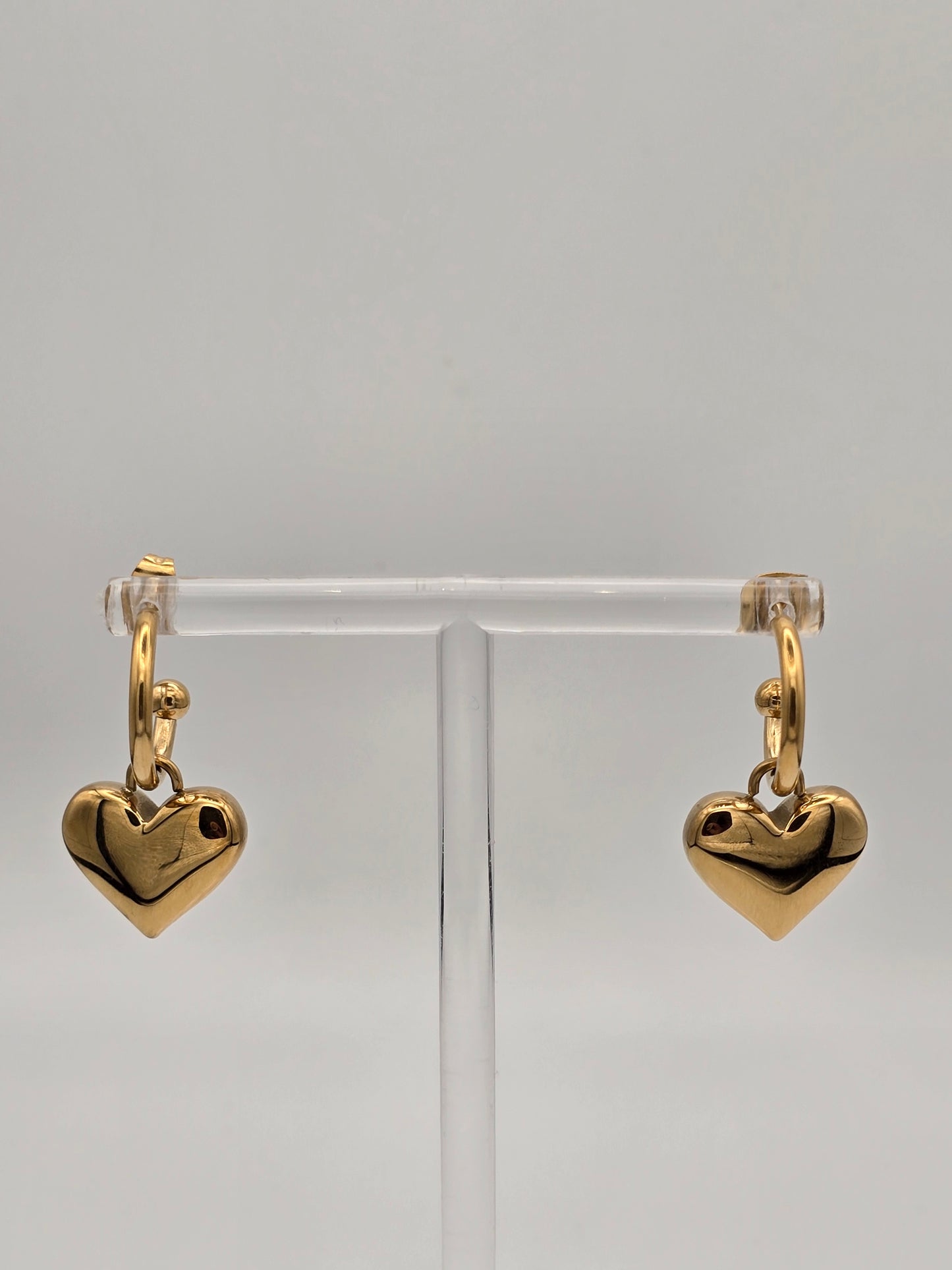 Stainless Steel Heavy Heart Hoop Earrings Gold or Silver