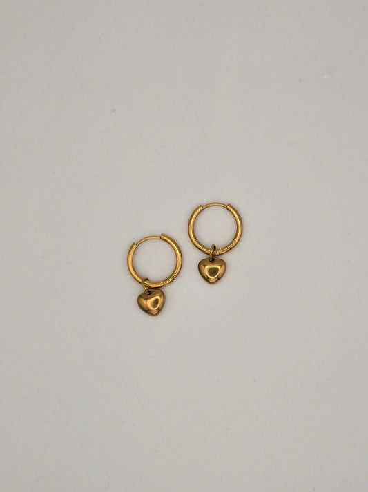 Stainless Steel Heart Hoop Earrings in Gold