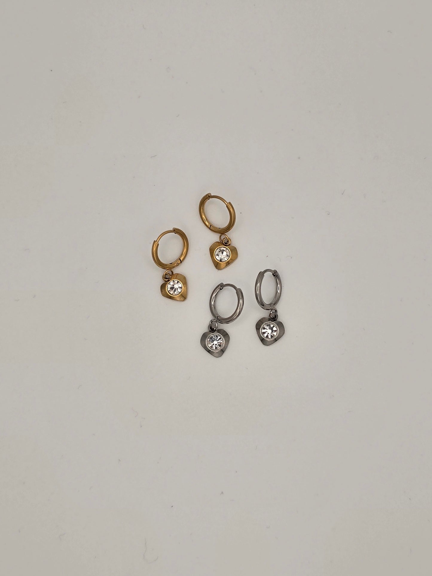 Drop Heart Hoop Earrings Gold or Silver