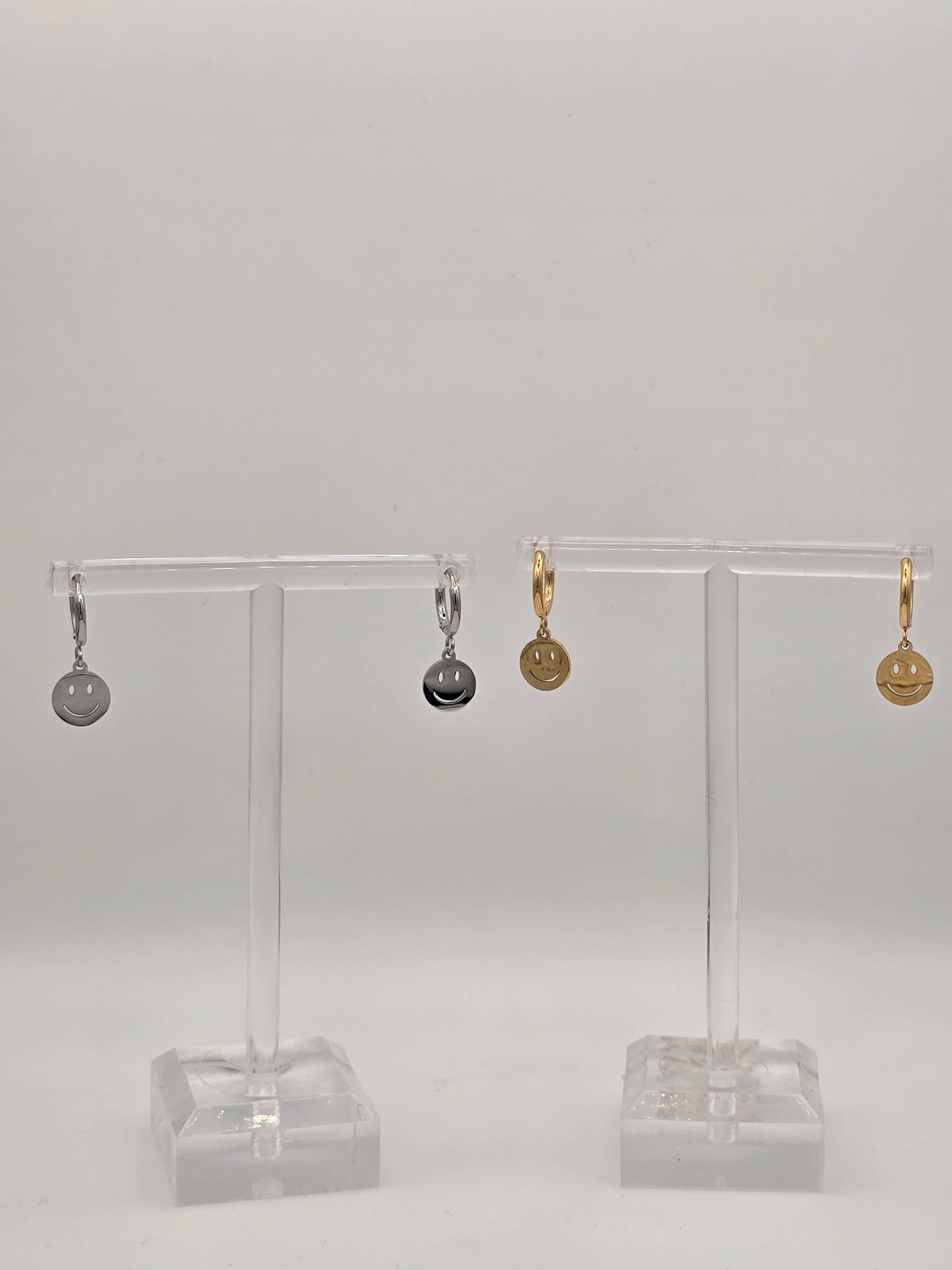 Stainless Steel Smiley Face Hoops in Gold or Silver