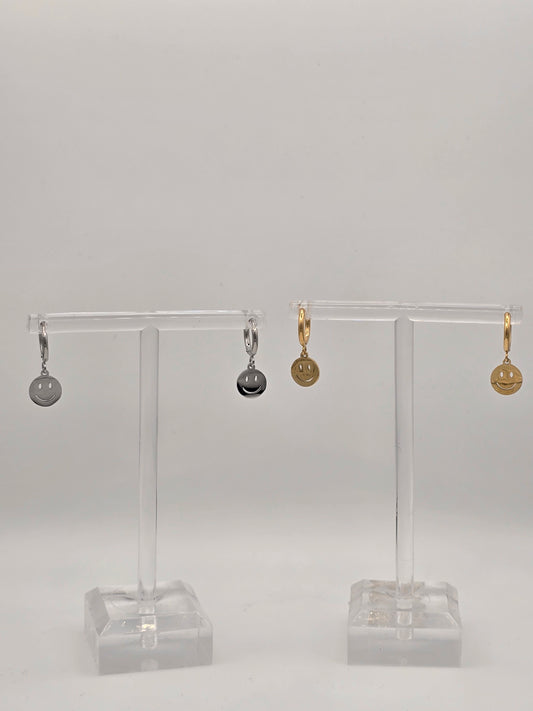 Stainless Steel Smiley Face Hoops in Gold or Silver
