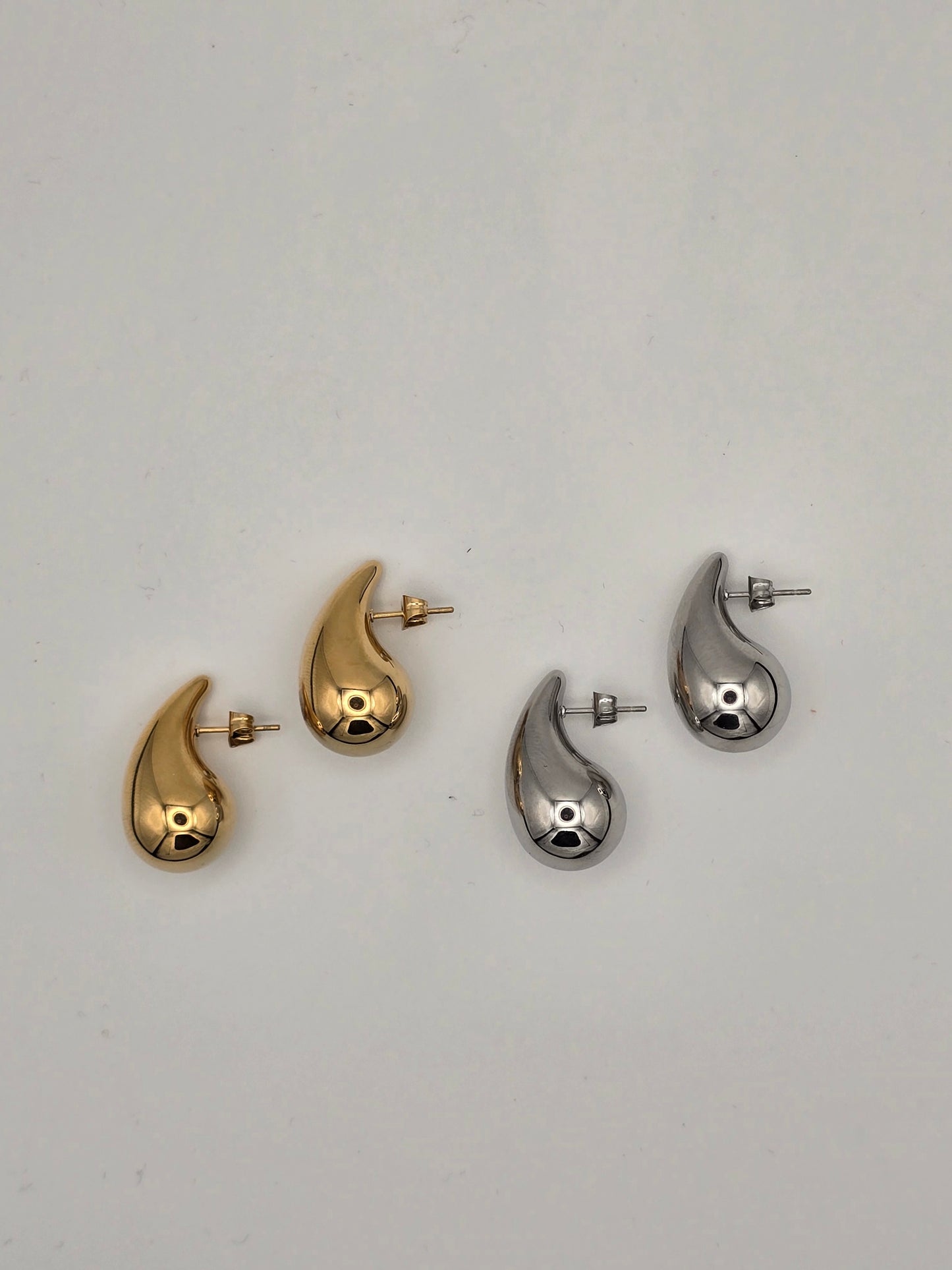 Stainless Steel Large Teardrop Studs in Gold or Silver
