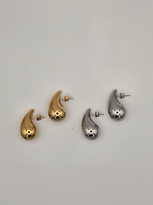 Stainless Steel Large Teardrop Studs in Gold or Silver