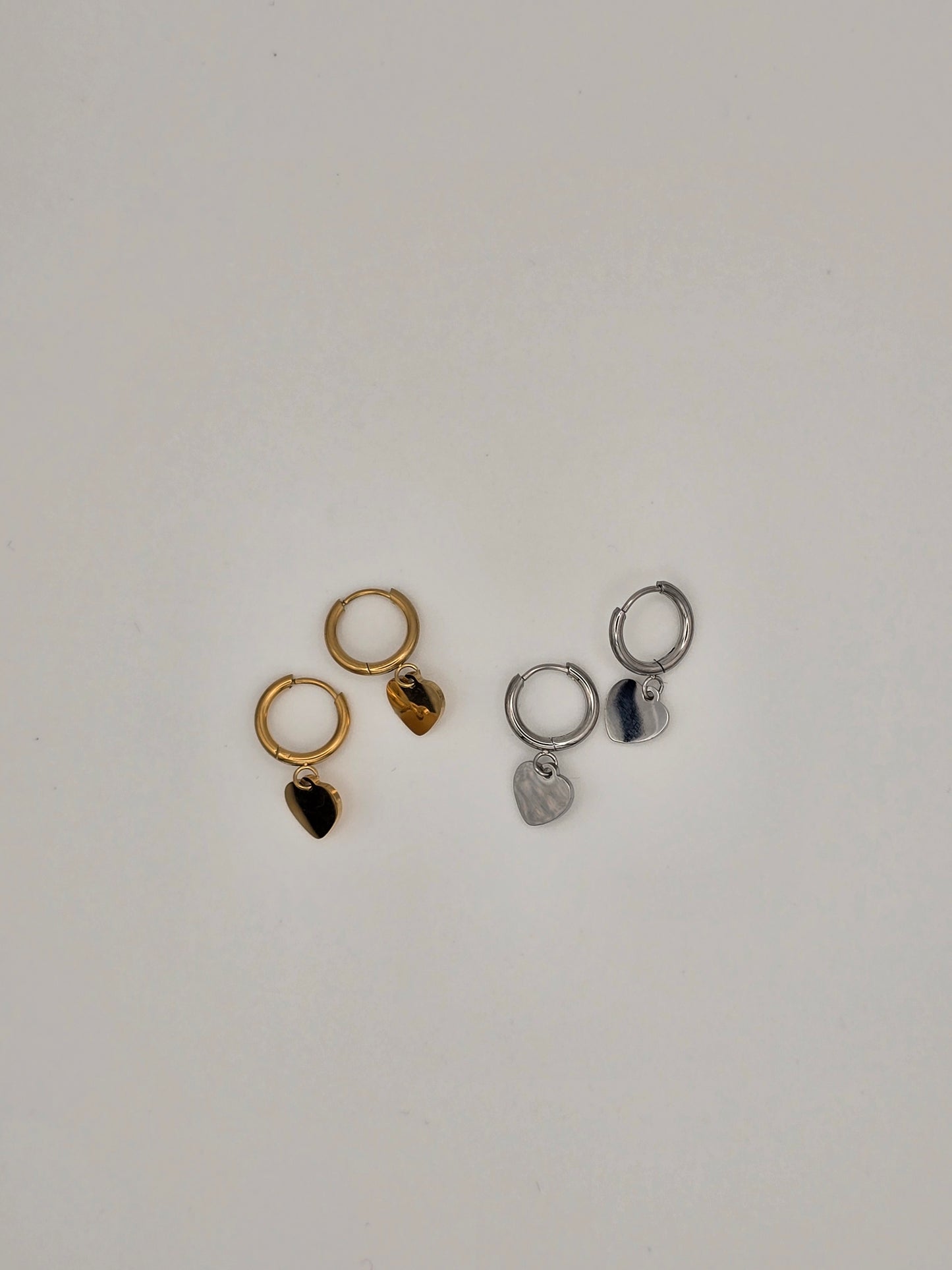 Stainless Steel Flat Heart Hoops Gold or Silver