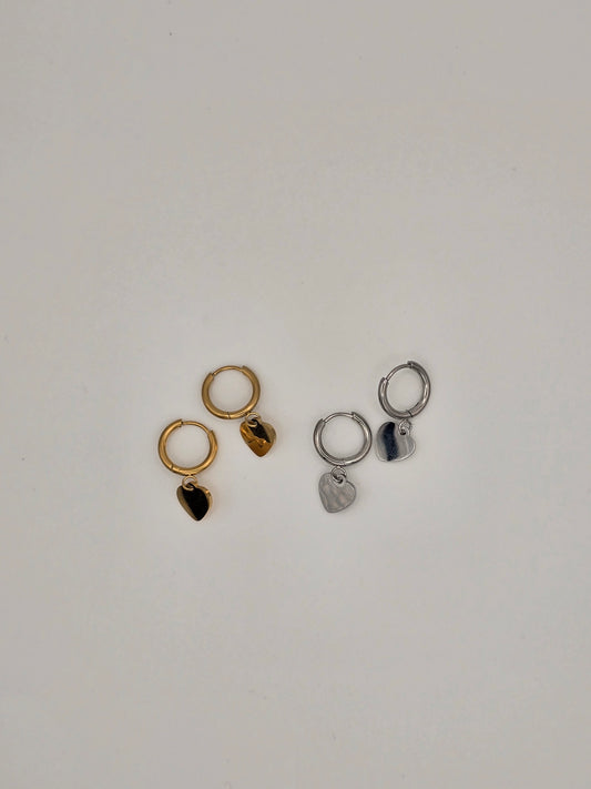 Stainless Steel Flat Heart Hoops Gold or Silver