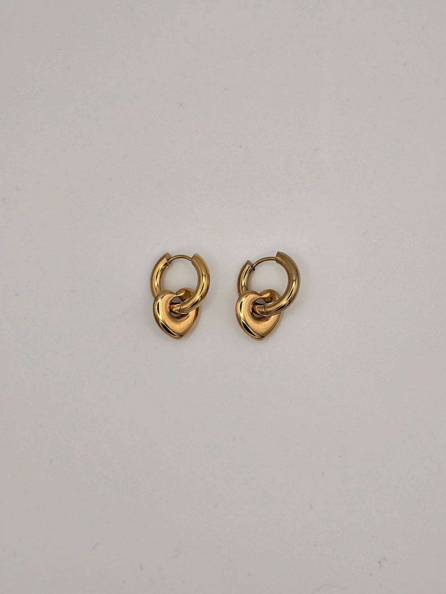 Stainless Steel Heart Dangle Hoop Earrings Gold or Silver