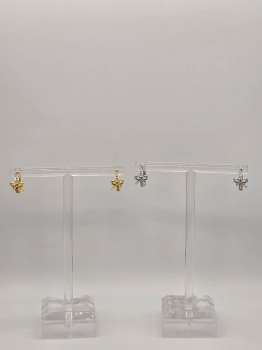 Stainless Steel Small Bow Sparkle Huggies in Gold or Silver