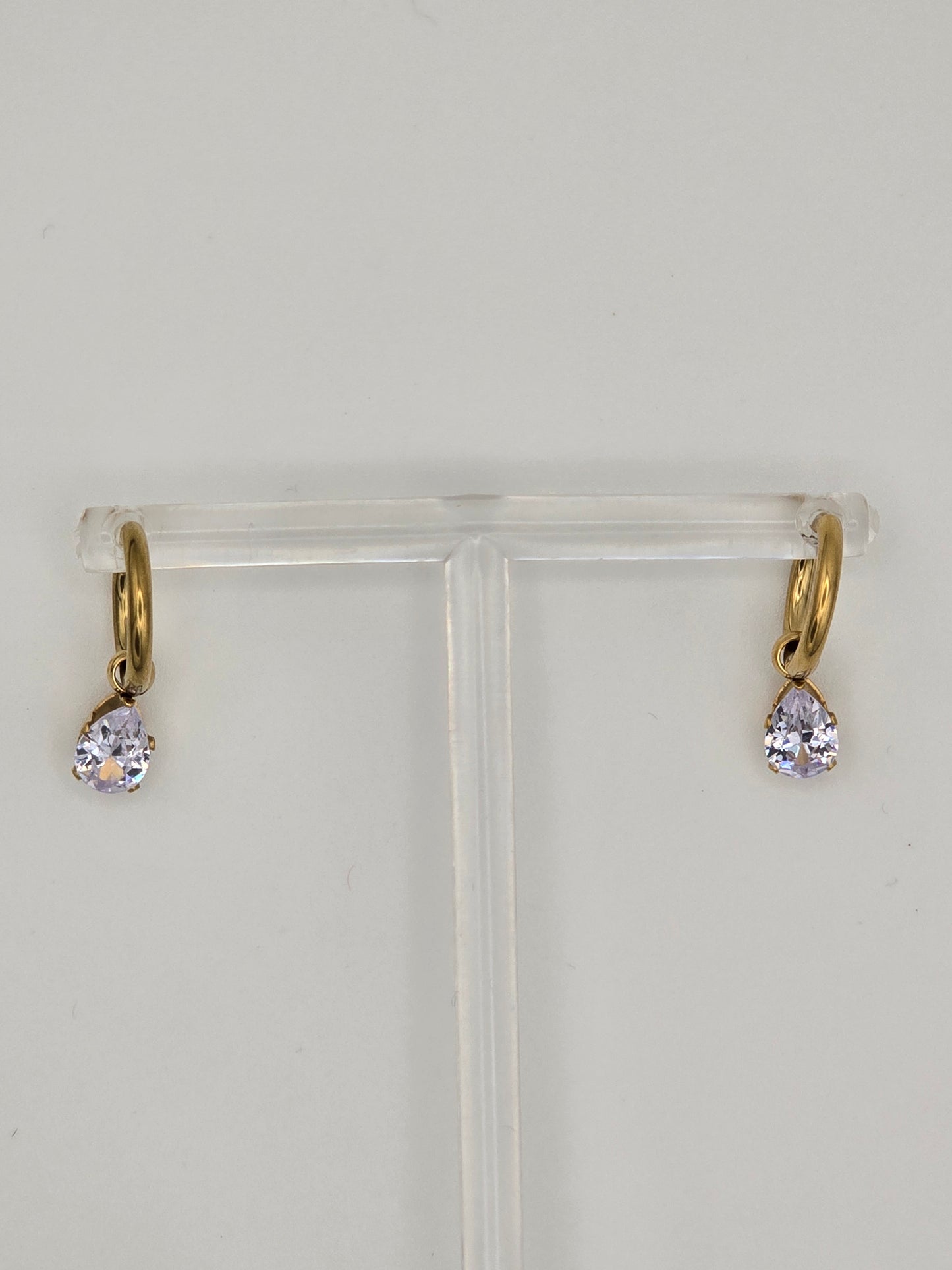 Stainless Steel Sparkle Teardrop Hoop Earrings