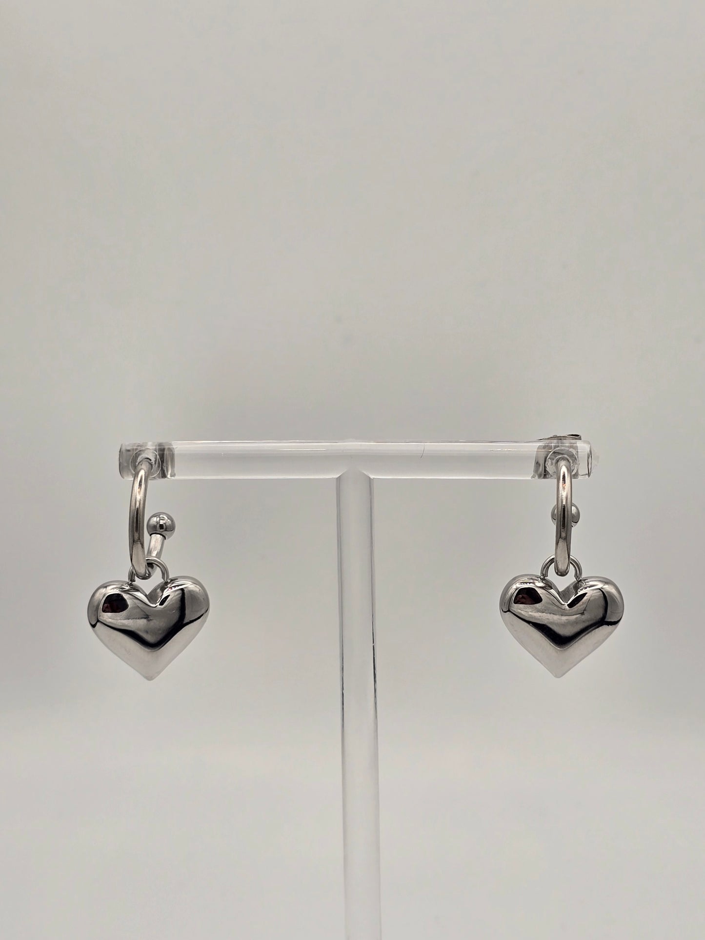 Stainless Steel Heavy Heart Hoop Earrings Gold or Silver