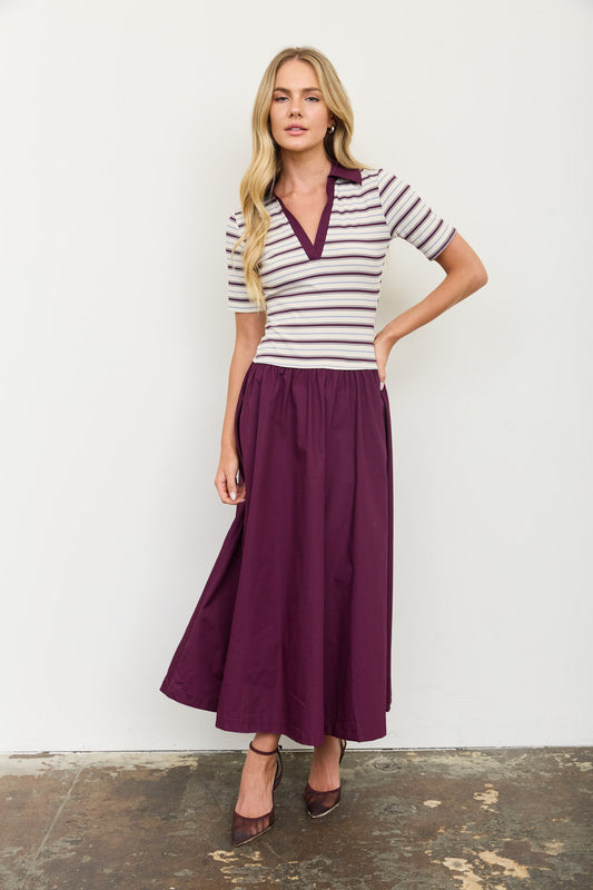 Striped Polo Twofer Midi Dress