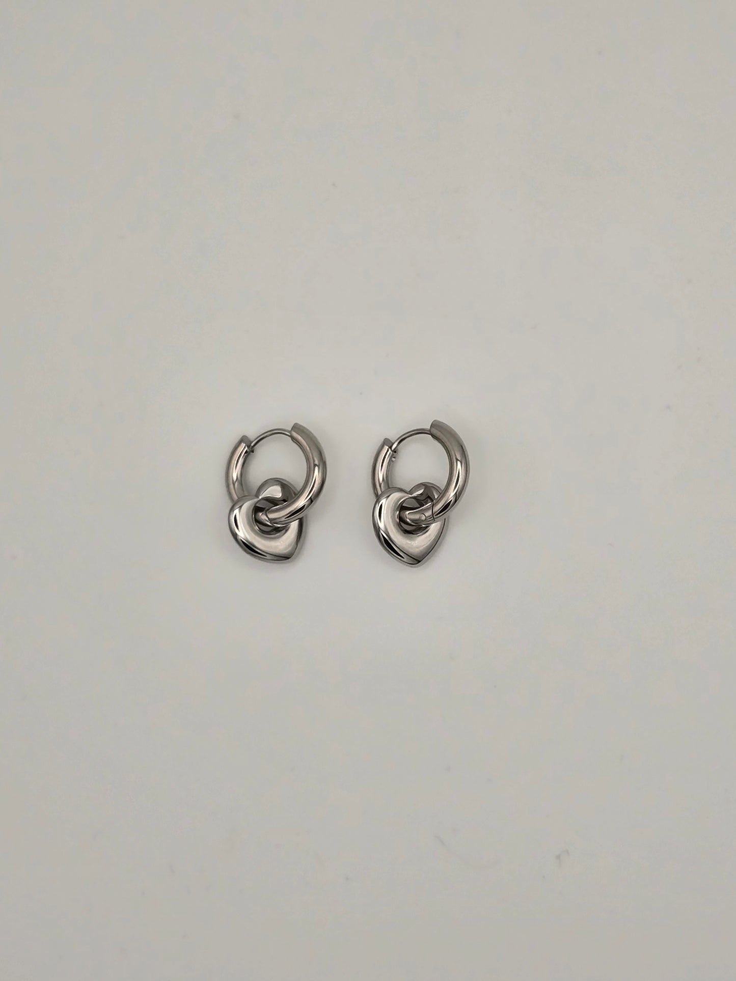 Stainless Steel Heart Dangle Hoop Earrings Gold or Silver