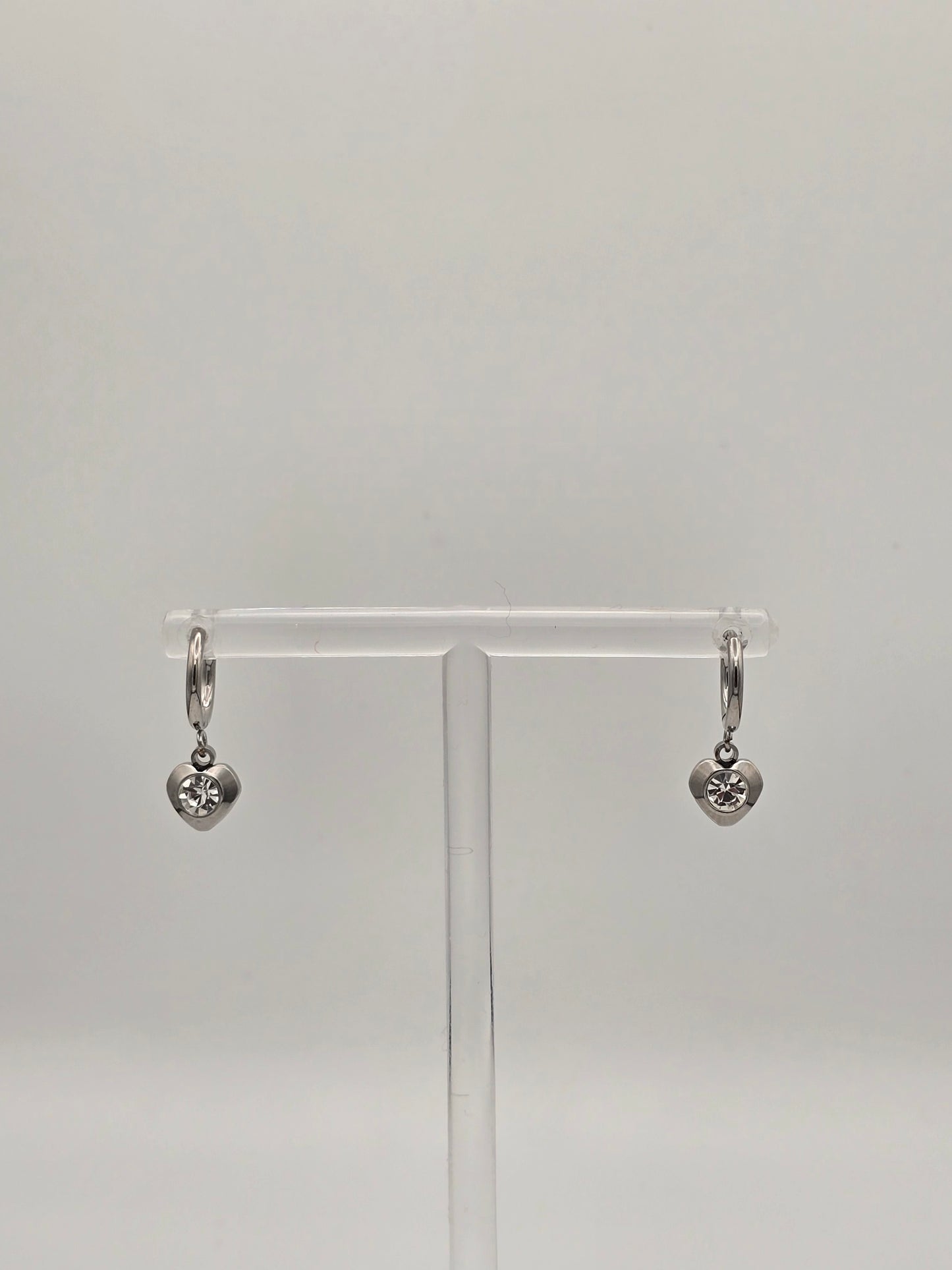 Drop Heart Hoop Earrings Gold or Silver