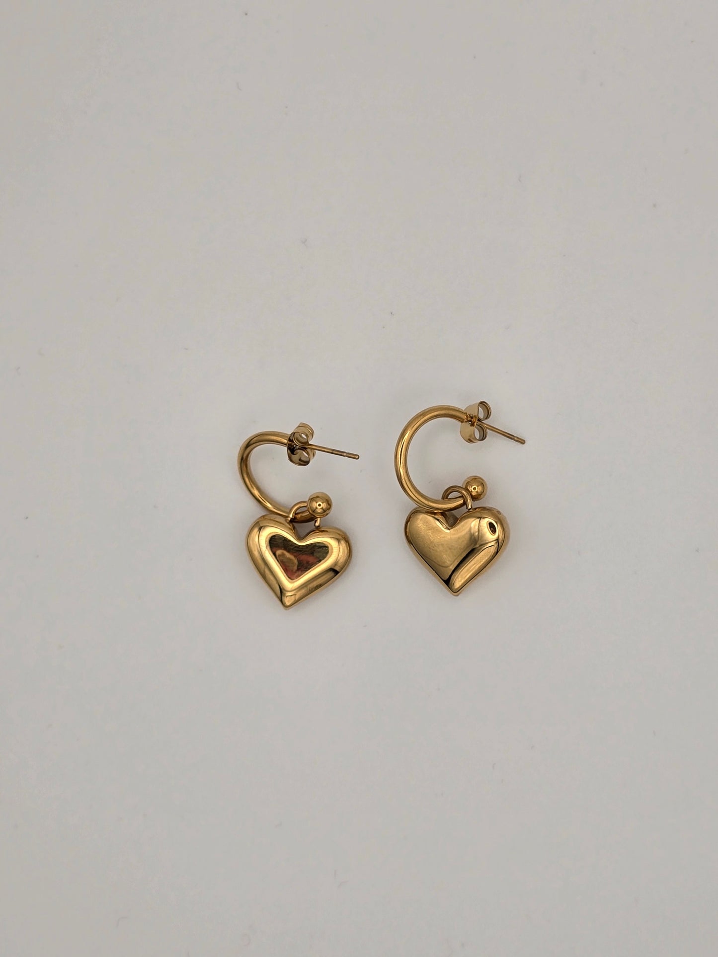 Stainless Steel Heavy Heart Hoop Earrings Gold or Silver