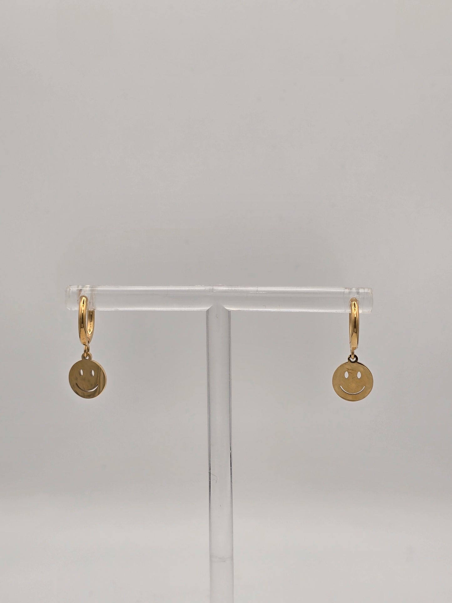 Stainless Steel Smiley Face Hoops in Gold or Silver