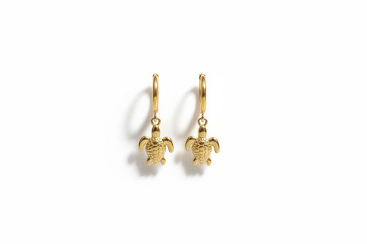 Stainless Steel Turtle Huggie Hoop Earrings (Gold)