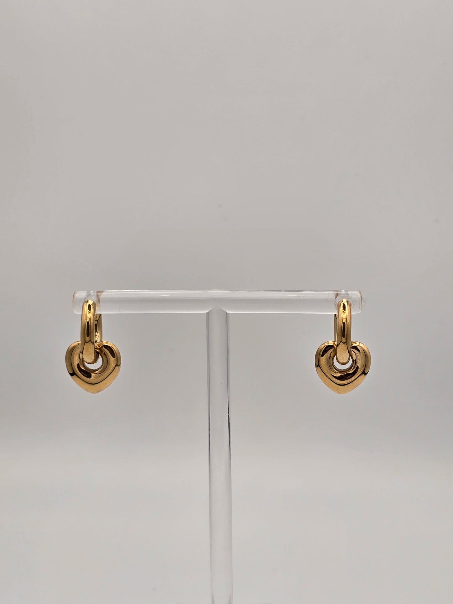 Stainless Steel Heart Dangle Hoop Earrings Gold or Silver