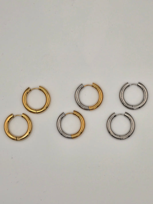 Stainless Steel Thick Hoop Earrings in Gold, Silver or Two-Tone