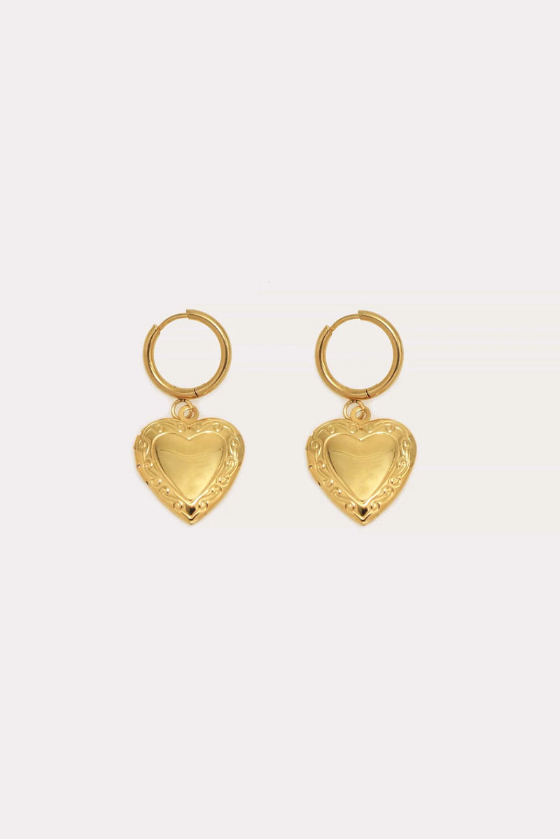 Gold Heart Locket Earrings