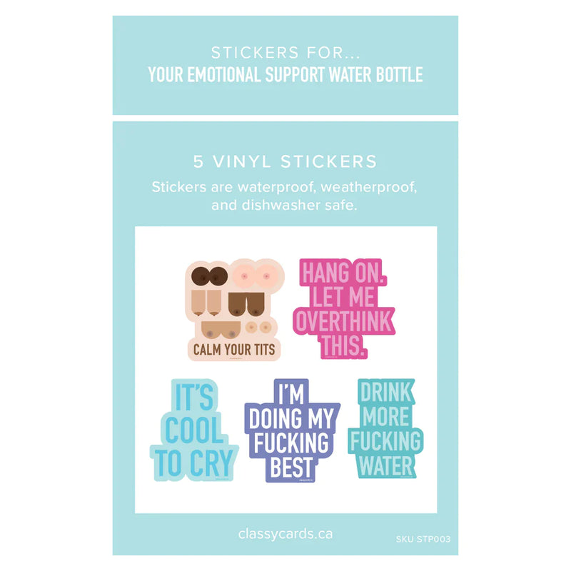 Stickers For Your Emotional Support Water Bottle || Package of 5 Stickers