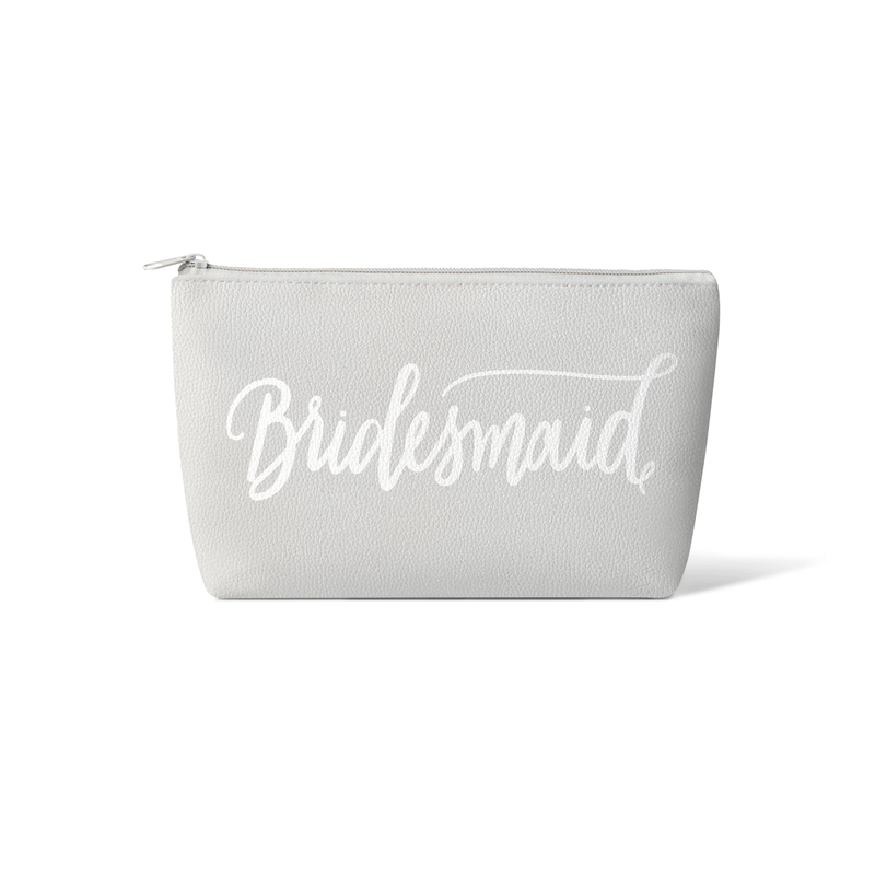 "Bridesmaid" Makeup Bag (Grey Faux Leather)