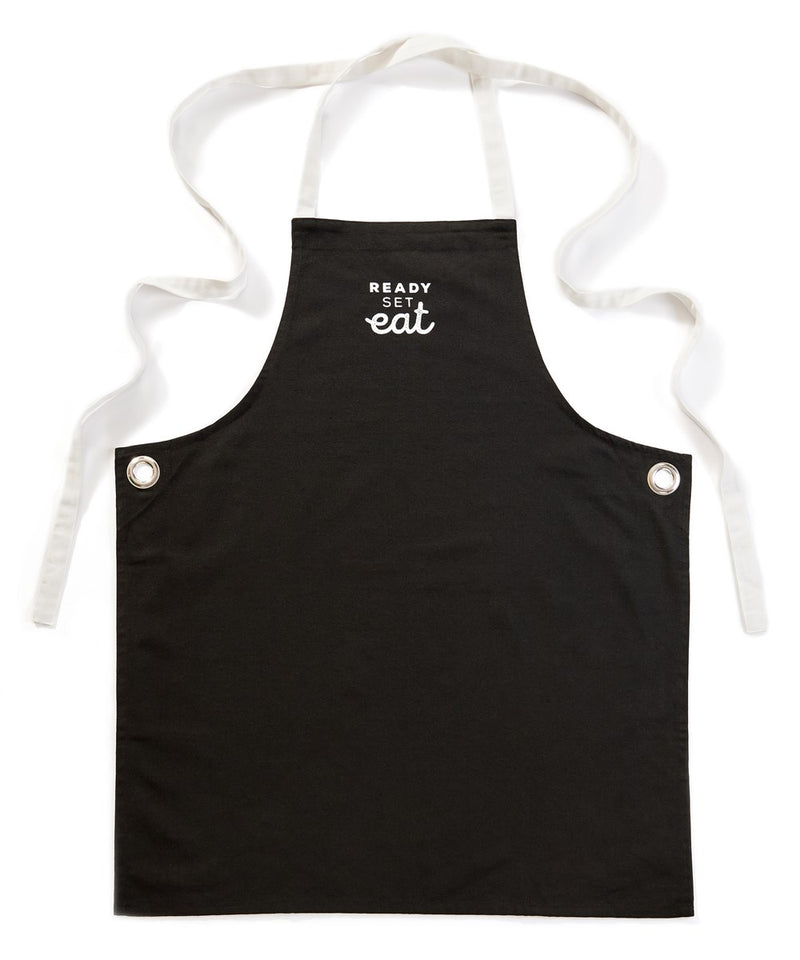 "Ready, Set, Eat" Black Cotton Apron