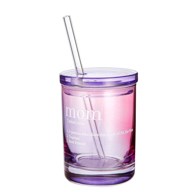 "Mom" Glass w/ Lid & Straw