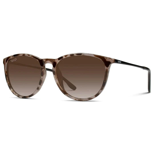 Drew Polarized Round Sunglasses || Blush Pink Tortoise Frame / Brown Gradient Lens