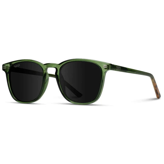 Nick Retro Square Frame Polarized Sunglasses || Emerald Green Frame / Black Lens
