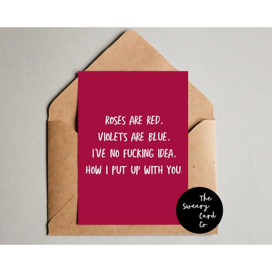 "Roses Red, Violets Blue, No Idea How I Put Up With You" Love / Anniversary Card