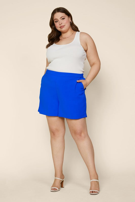 Elastic Back Shorts (Neon Blue - Plus Size)
