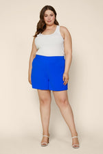 Elastic Back Shorts (Neon Blue - Plus Size)