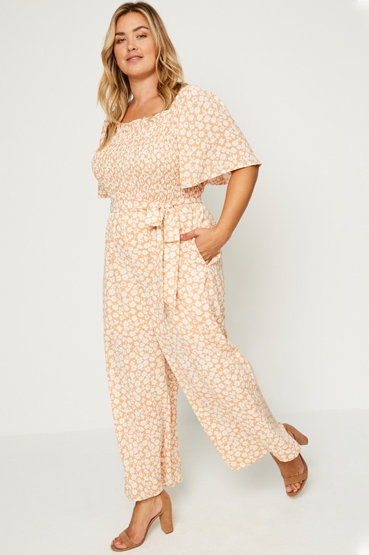 Floral Square Neck Jumpsuit (Plus Size)