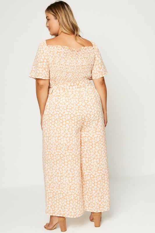 Floral Square Neck Jumpsuit (Plus Size)