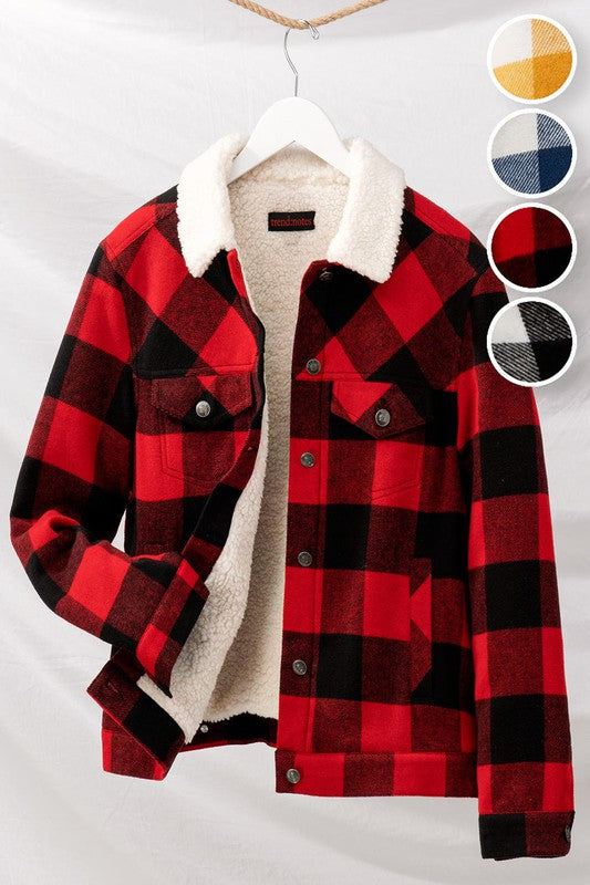 Sherpa Lined Buffalo Plaid Jacket (Red)