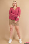 Mixed Texture Ribbed Hem V-Neck Sweater (Plus Size)