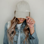"Babe" Side Script Embroidered Baseball Hat (Stone)
