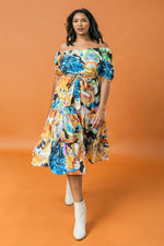 Abstract Print Off Shoulder Midi Dress (Plus Size)