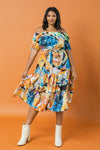 Abstract Print Off Shoulder Midi Dress (Plus Size)