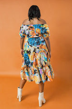 Abstract Print Off Shoulder Midi Dress (Plus Size)