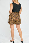 Smocked High Waisted Leopard Print Shorts (Plus Size)