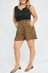 Smocked High Waisted Leopard Print Shorts (Plus Size)