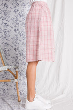 Button Front Elastic Waist Midi Skirt (Mauve)