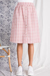 Button Front Elastic Waist Midi Skirt (Mauve)